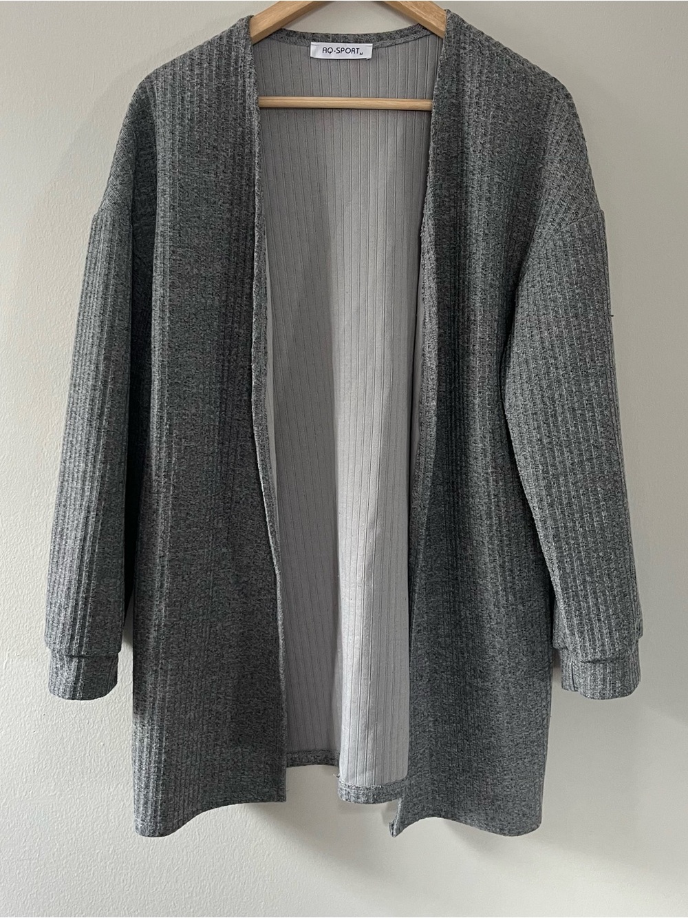 AQ Sport Grey Ribbed Open Front Women's Cardigan